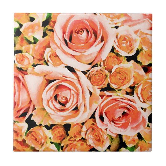 Peach pink rose bouquet tile (Front)