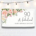 Peach | Pink Rose Floral 90th Birthday  Banner<br><div class="desc">Introducing the perfect party accessories for your next birthday celebration! These charming signs feature a beautiful design with a border of blooming peachy blush pink rose flowers. They exude elegance and are sure to impress your guests. Additionally, they can be personalized, allowing you to add a unique touch to your...</div>