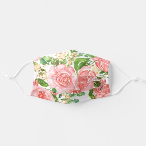 Peach Pink Rose Floral Watercolor Artwork Pretty Adult Cloth Face Mask
