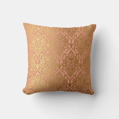 Peach Pink Rose Gold Damask Royal Luxury Decor Throw Pillow