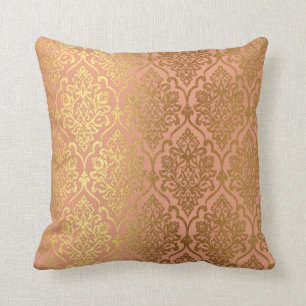 Peach Pink Rose Gold Damask Royal Luxury Decor Throw Pillow