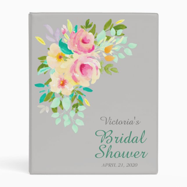 Peach Pink Roses Bridal Shower Mini Binder (Front)
