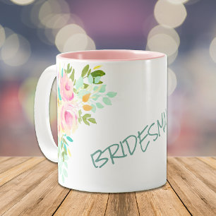 Peach Pink Roses Bridesmaid Wedding Two-Tone Coffee Mug