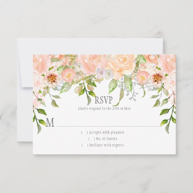 Peach Pink Roses Greenery Waterfall RSVP Card (Front)