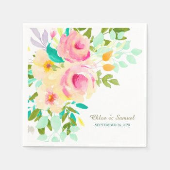 Peach Pink Roses Wedding Paper Napkins by AvenueCentral at Zazzle