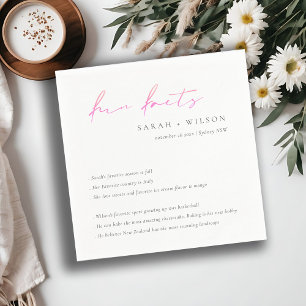 Peach Pink Script Black White Wedding Fun Facts Napkins