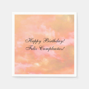 Peach & Pink Sky Bilingual Happy Birthday Paper Napkins