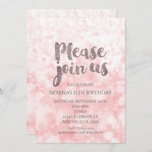 Peach Pink Sparkle Glam Birthday Party Invitations