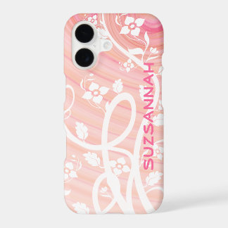 Peach Pink Spirals Filigree Flowers Template iPhone 17 Case