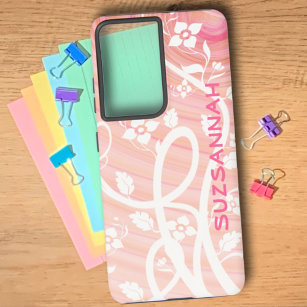 Peach Pink Spirals Filigree Flowers Template Samsung Galaxy S21+ Case
