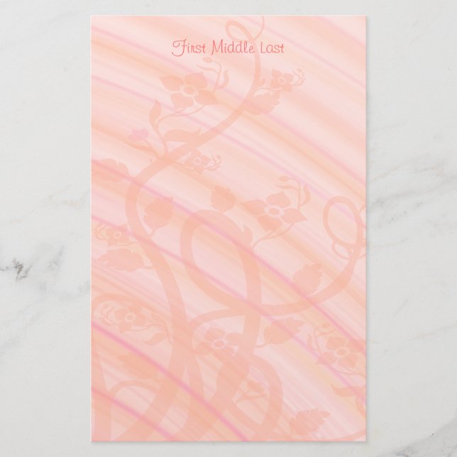 Peach Pink Spirals Flowers Personalized Template Stationery (Front)