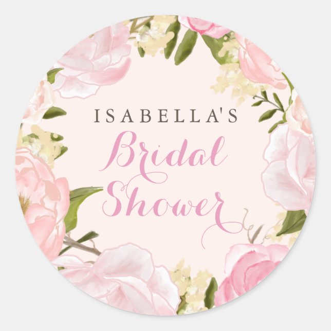 Peach Pink Spring Rose Bridal Shower Sticker (Front)