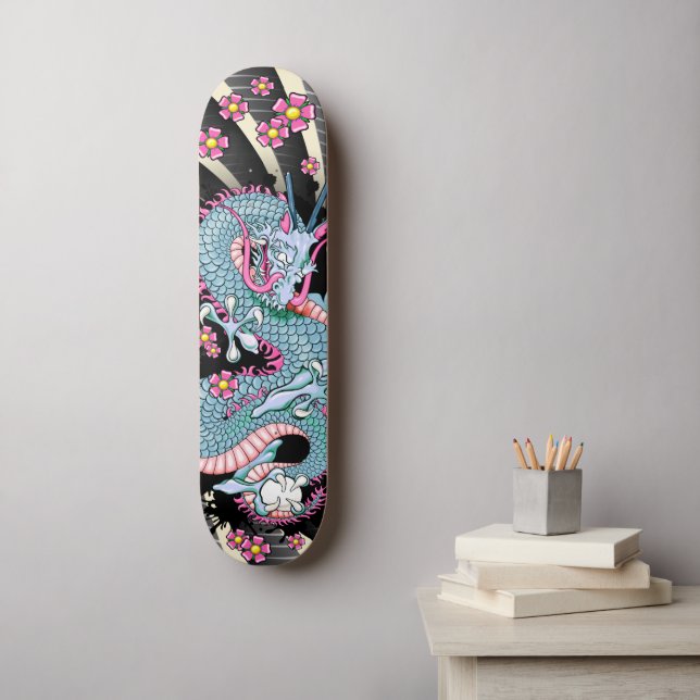 Peach Pink Tattoo Dragon Vector Art Tattoo Style Skateboard Deck (Wall Art)