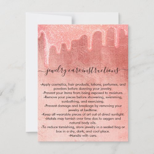 Peach Pink Thick Glitter Drips Jewelry Care Card