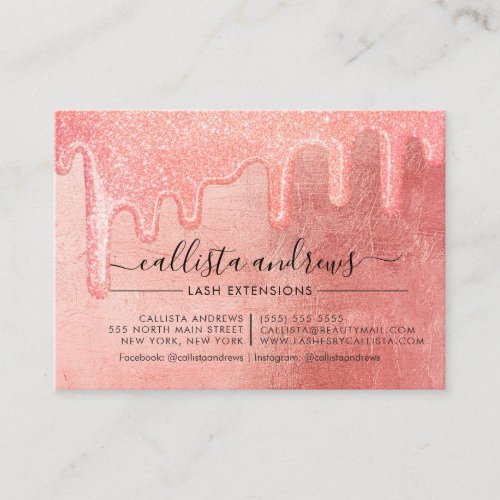 Peach Pink Thick Glitter Drips Lashes Aftercare Business Card