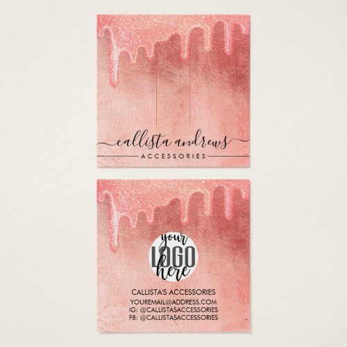 Peach Pink Thick Glitter Drips Logo Hair Clip