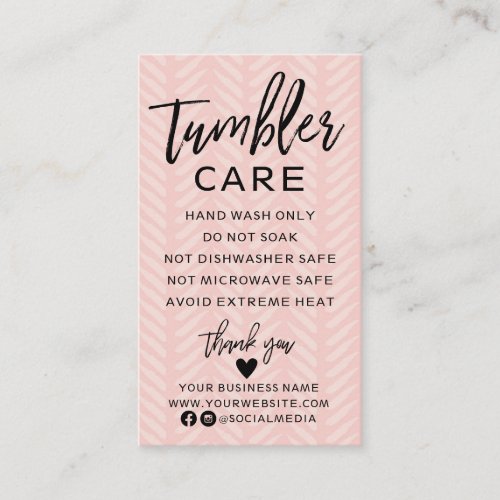 Peach Pink Tumbler Care Instructions Business Card