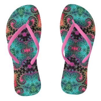 Peach Pink Turquoise Abstract Flip Flops by TeensEyeCandy at Zazzle