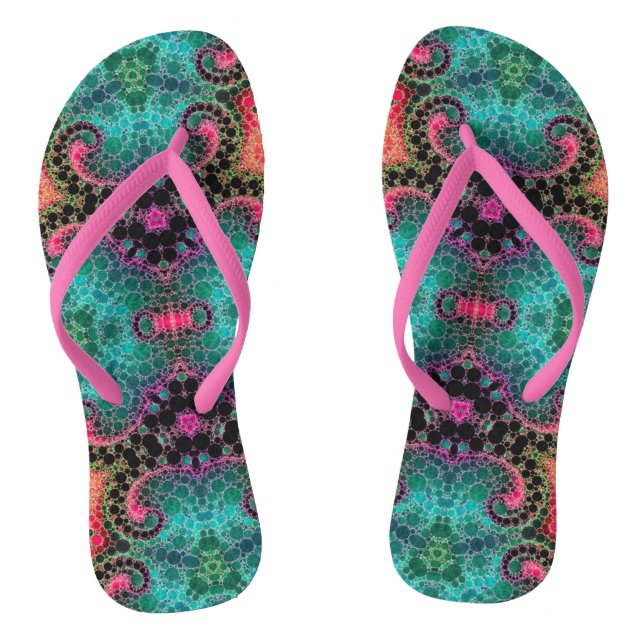 Peach Pink Turquoise Abstract Flip Flops (Footbed)