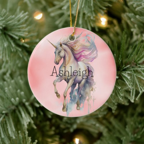 Peach Pink Unicorn Dream  Ceramic Ornament