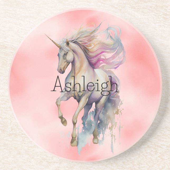 Peach Pink Unicorn Dream  Coaster (Front)