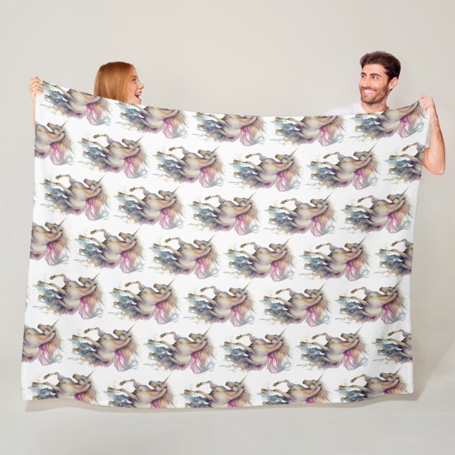 Peach Pink Unicorn Dream Fleece Blanket (In Situ)