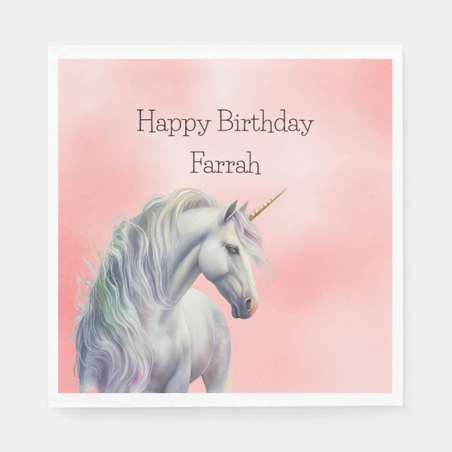 Peach Pink Unicorn Dream Napkins (Front)