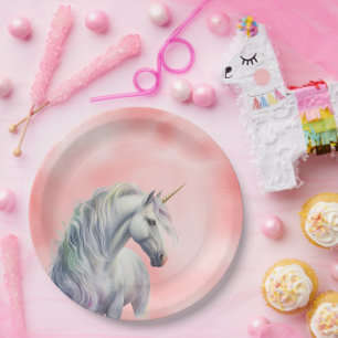 Peach Pink Unicorn Dream Paper Plates