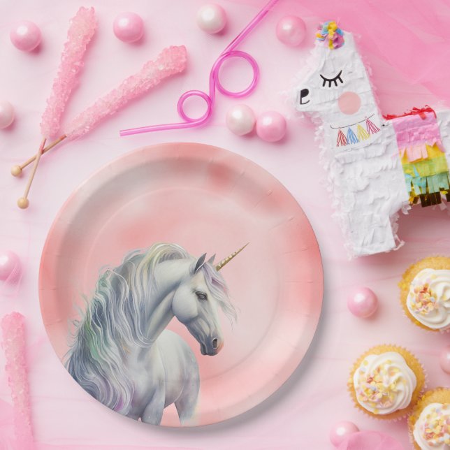 Peach Pink Unicorn Dream Paper Plates (Party)