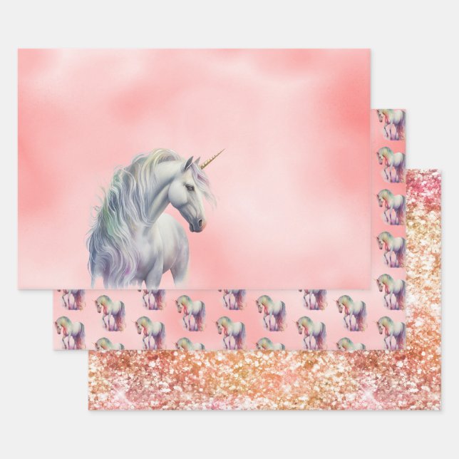 Peach Pink Unicorn Dream Wrapping Paper Sheets (Set)