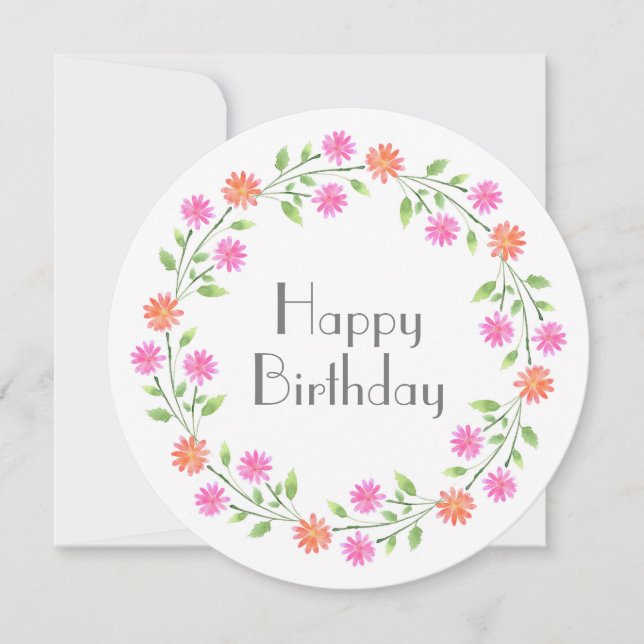 Peach & Pink Watercolor Daisies Wreath Card (Front)