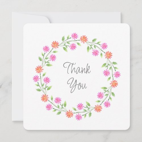 Peach  Pink Watercolor Daisies Wreath Thank You Card