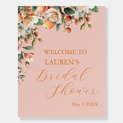 Peach Pink Watercolor Floral Bridal Shower Welcome Foam Board