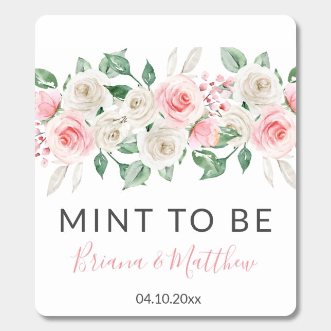 Peach Pink Watercolor Floral Mint Wedding (Sticker)