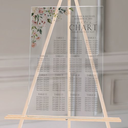 Peach Pink Watercolor Floral Reception Seating Acrylic Sign