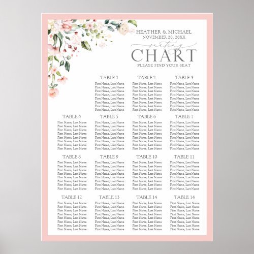Peach Pink Watercolor Floral Reception Seating Poster