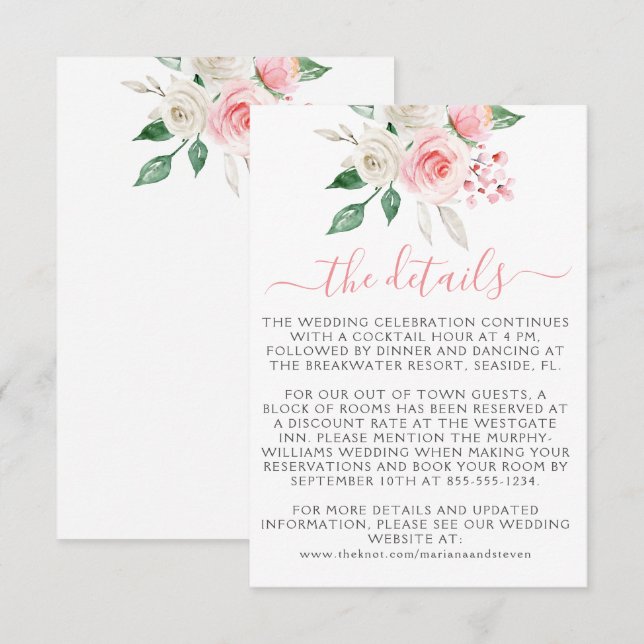 Peach Pink Watercolor Floral Wedding Enclosure Car (Front/Back)