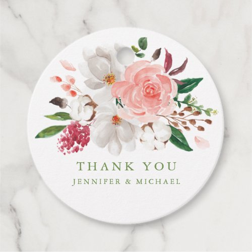 Peach  Pink Watercolor Floral Wedding Favor Tags
