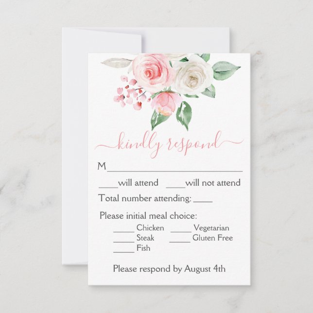 Peach Pink Watercolor Floral Wedding RSVP Card (Front)