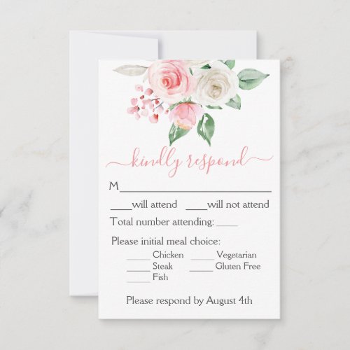 Peach Pink Watercolor Floral Wedding RSVP Card