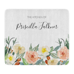 Peach Pink Watercolor Flowers The Kitchen Of Cutting Board