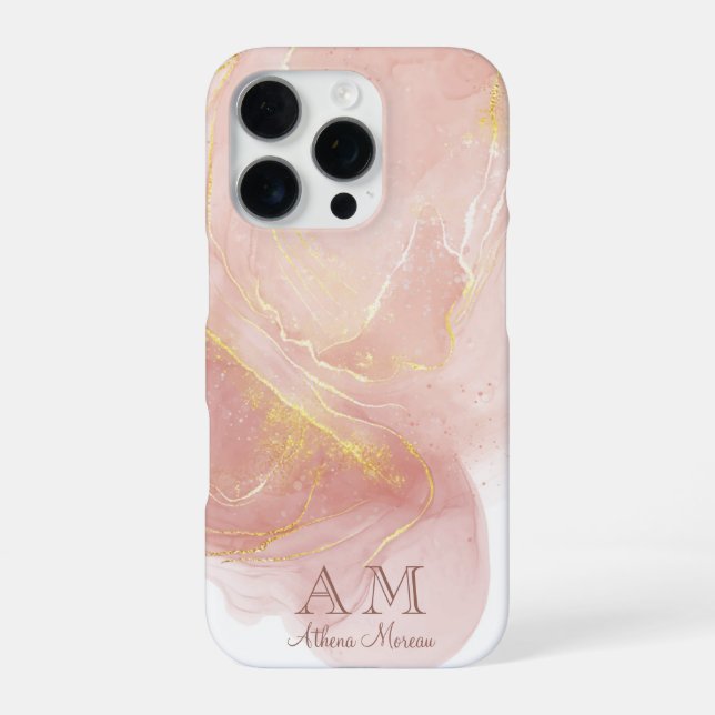 Peach Pink Watercolor Ink Customizable iPhone Case (Back)