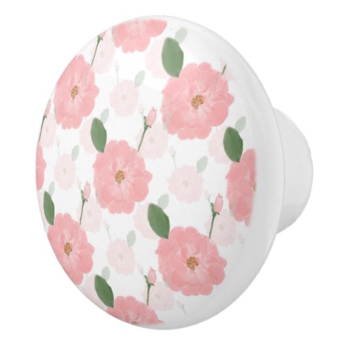 Peach Pink Watercolor Paint Roses Girly Design Ceramic Knob