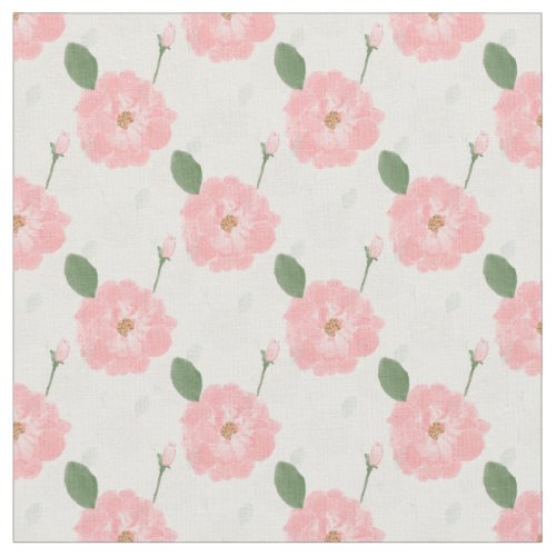 Peach Pink Watercolor Paint Roses Girly Design Fabric