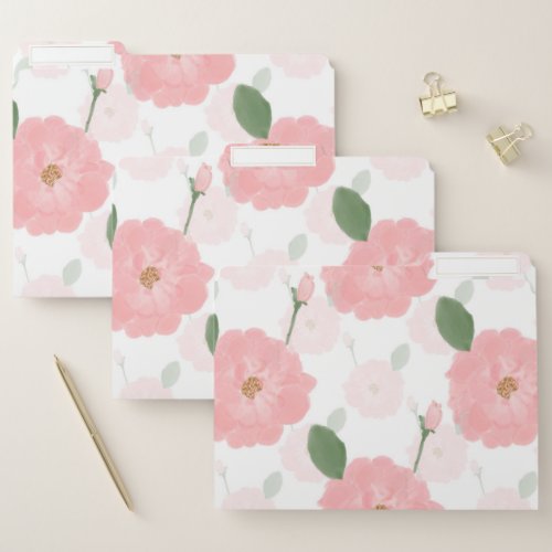 Peach Pink Watercolor Paint Roses Girly Design File Folder