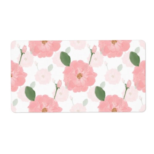 Peach Pink Watercolor Paint Roses Girly Design Label