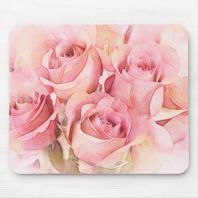 Peach Pink Watercolor Roses Mouse Pad (Front)
