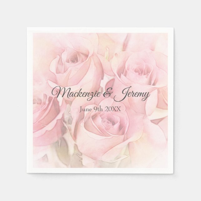 Peach Pink Watercolor Roses  Napkins (Front)