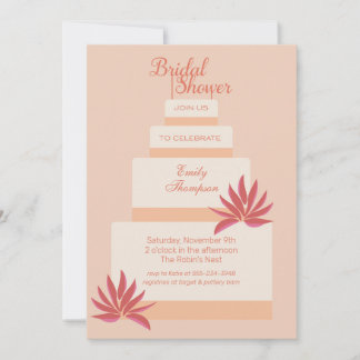 Peach & Pink Wedding Cake Bridal Shower Invitation