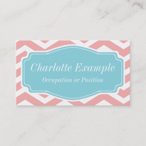 Peach Pink White Blue Chevron Personal Business Card Templates